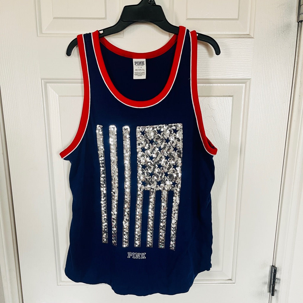 Vs Pink American Flag Sequin Tank